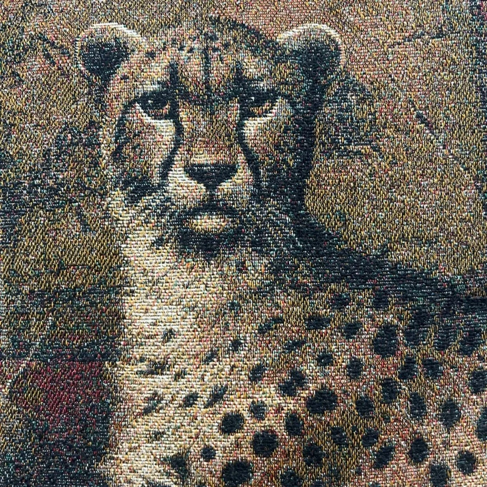 Tapestry Vintage Throw Pillow Cheetah Accent Woven Decorator Trim Cushion 14.5